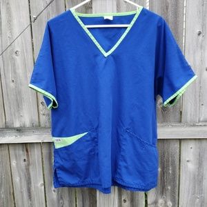 Royal Scrub Top with Lime Green Trim